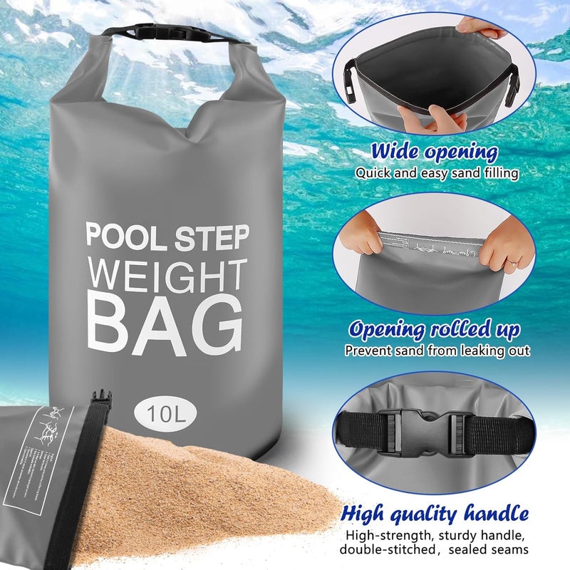 whumsdog Universal Pool Step Weights 250D PVC Waterproof Swimming Pool Ladder Weights 10L No Breaken Above Ground Pool Ladder Sand Bags Foldable Pool Stair Weights for Pool Steps Easy Fill Sand (Grey) - Image 3